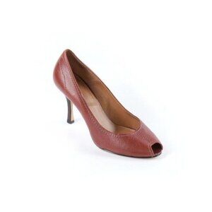 Women Tahari Duane Brown Leather Peep Toe Pump Heel Shoe Size 10 M
